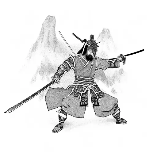 Japan Style Of Samurai With Katana