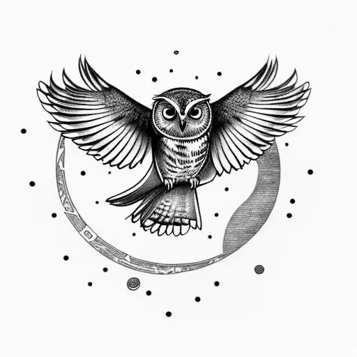 A Realistic Owl Flying Into The Moon