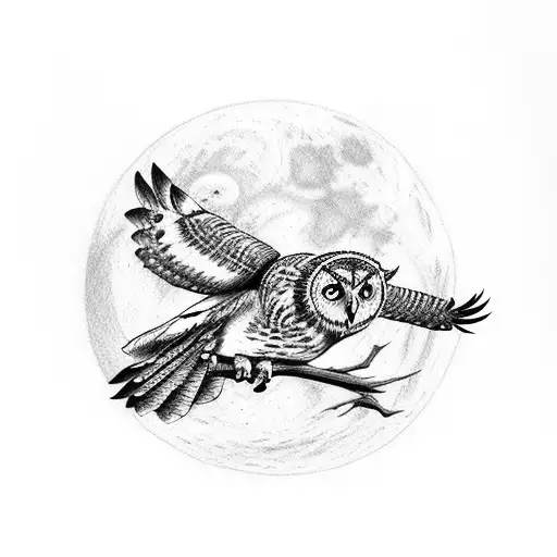 A Realistic Owl Flying Into The Moon