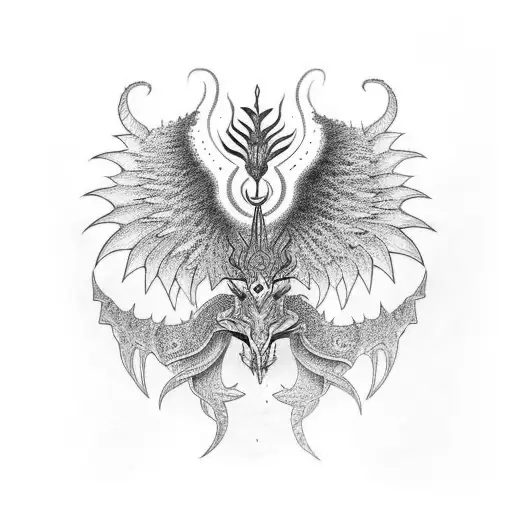 A Dotwork Tattoo Of A Chicano-inspired Dragon With Wings Made Of African Tribal Patterns