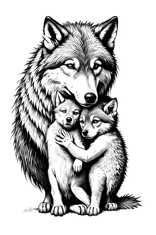 She-wolf And Wolf Cub Playing Together