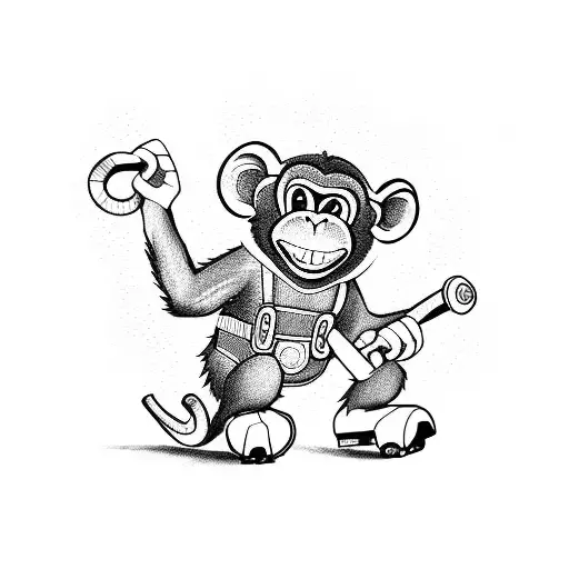 Monkey With Dungarees And Rollerblades