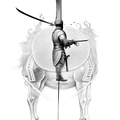A Wounded Islamic Warrior With A Sword Stuck In His Back Sitting On A Horse