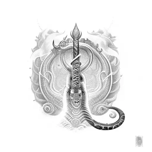 Lord Shiv Trident With Snake
