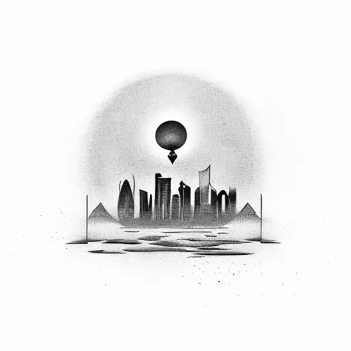 Qatar Skyline With Camel And Sunset