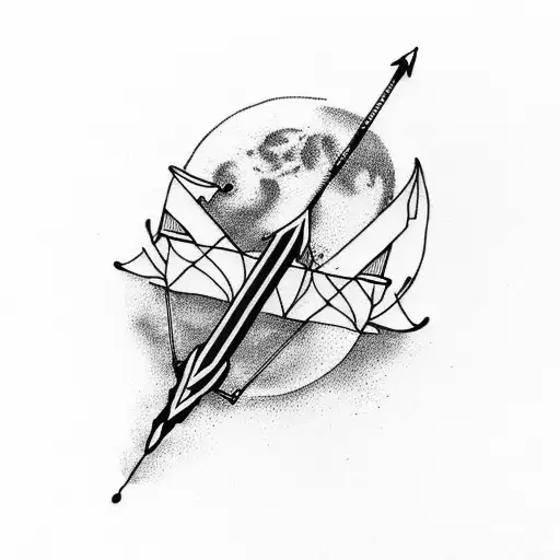 Create A Minimalistic Tattoo Of An Arrow And A Moon In Dotwork Style