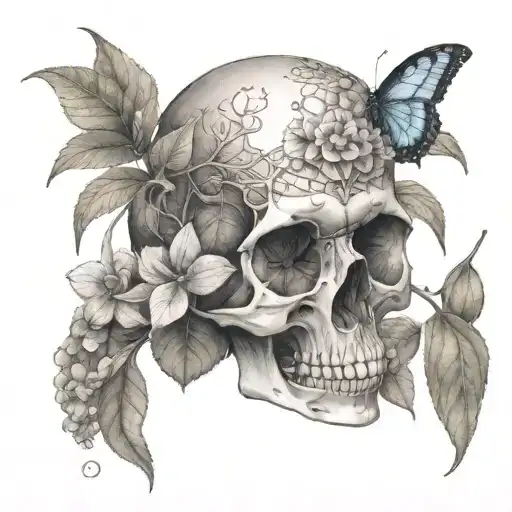 Hydrangeas Growing Out Of A Skeleton