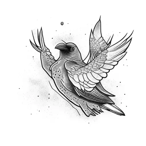 Flying Raven With Cherry Blossom