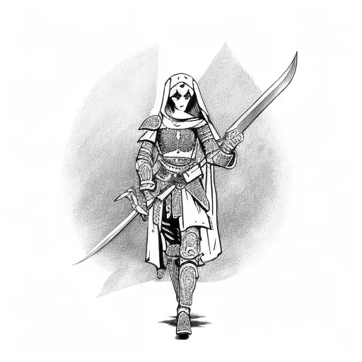 Full Body 11Th Century English Warrior Woman Holding A Short Blunt Weapon