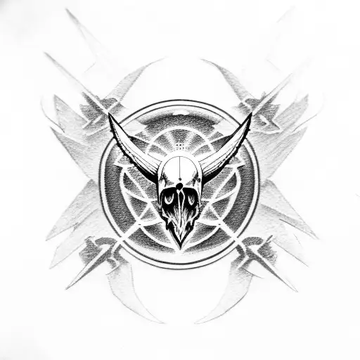 A Dotwork Representation Of A Jet Aircraft With An Eagle Skull Emerging From The Exhaust