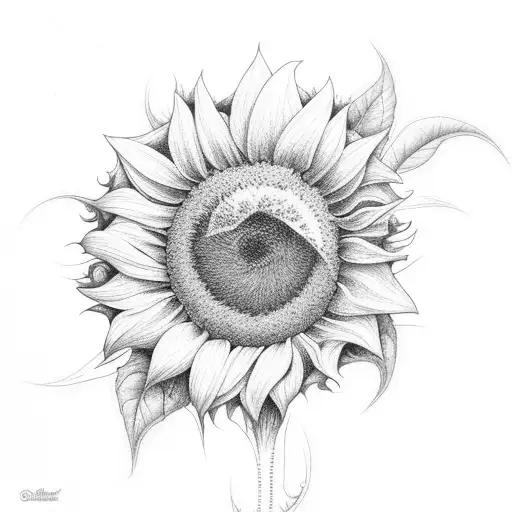 Rose And Sunflower Growing Together With A Sun In The Background