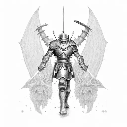 Knight Defending Children From A Massive Demon