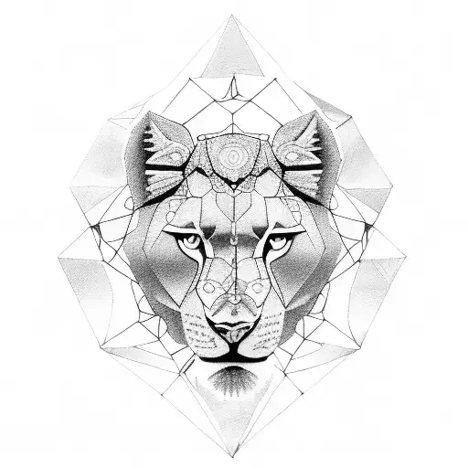 A Leo Astrology Symbol Transformed Into A Powerful Lioness With Dotwork Details