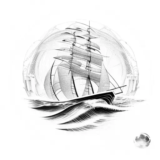 A Ship Sailing On Waves Made Of Volleyball Nets With A Dog Sitting On The Deck