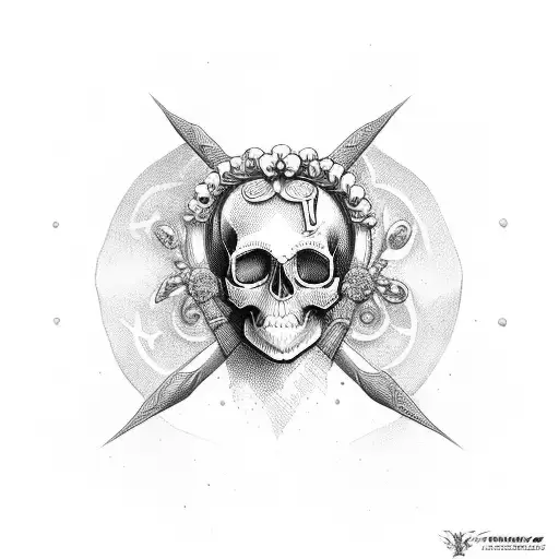 Virgin Marie With Head Skull Holding Chaplets