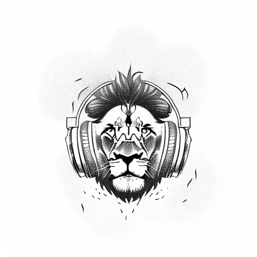 A Lion Wearing Headphones With Musical Notes Emanating From It