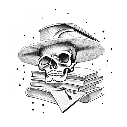 A Skull Wearing A Graduation Cap Surrounded By Books