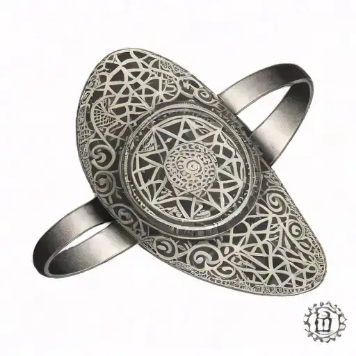 A Tattoo Of A Ring With Intricate Geometric Patterns Inspired By Architectural Designs