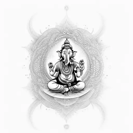 Ganesh In Smoke Fine Line With Mandala