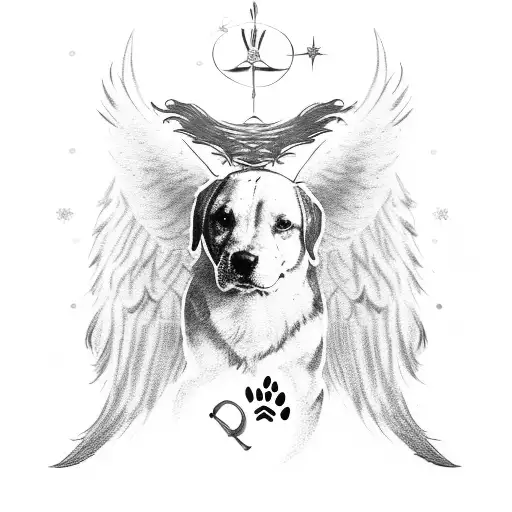 Small Paw Print With Angel Wings And Halo With Name Charlie Written Underneath It In Cursive