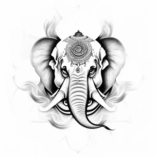 Ganesh Face In Smoke Fine Line With Mandala