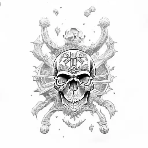 Skull Priate Ship With Coral