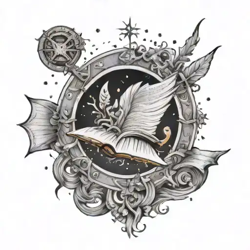 A Tattoo Design Incorporating Elements Of Reading And Norse Mythology