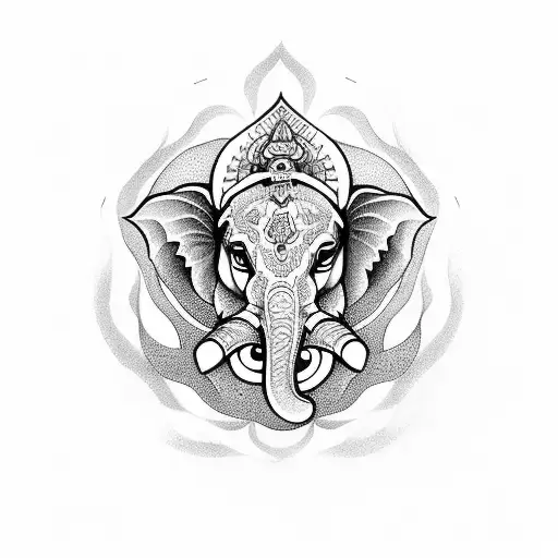 Profil Ganesh Face In Smoke Fine Line With Mandala