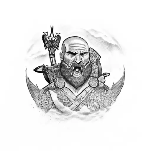 A Dotwork Tattoo Inspired By The God Of War Video Game With A Philosophical Quote Incorporated