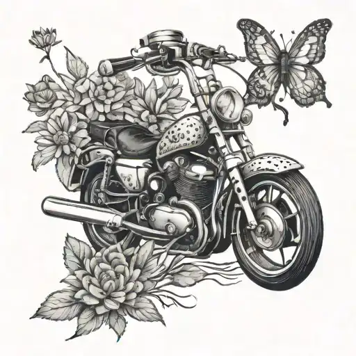 An Acid Trip Inspired Garden With Psychedelic Flowers Blooming Around A Vintage Motorcycle