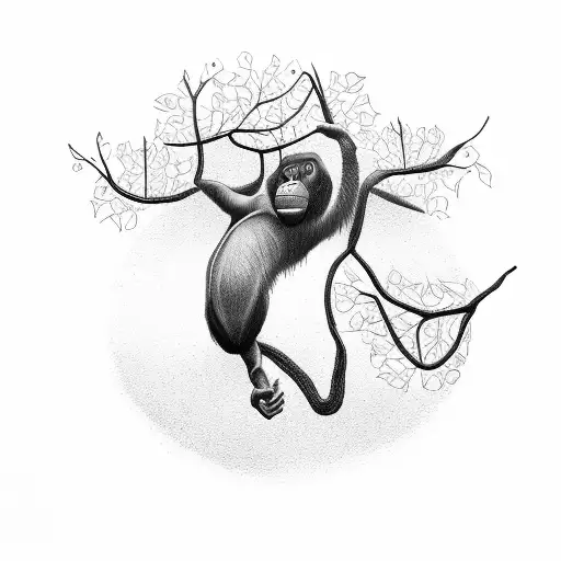 Orangutan Hanging From A Tree