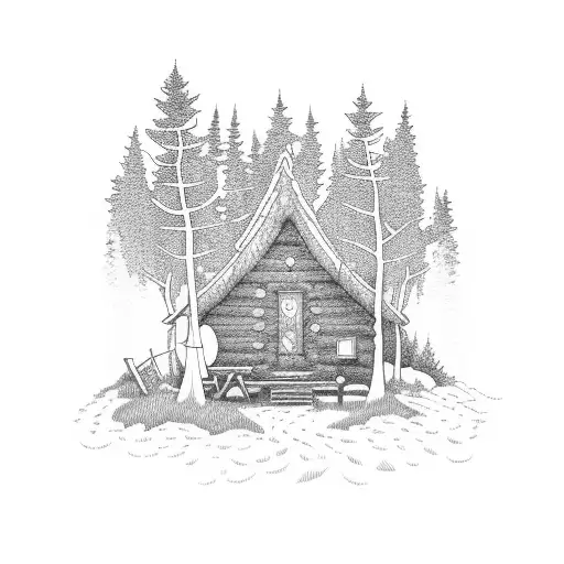 A Cozy Cabin Nestled In A Vibrant Forest