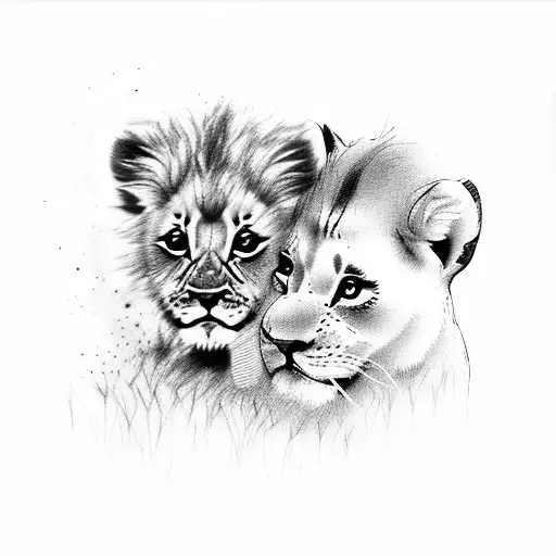 Baby Lion And A Big Lion In The Back