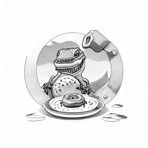 Baby Dino Eating A Barbell Plate That Is Part Donut