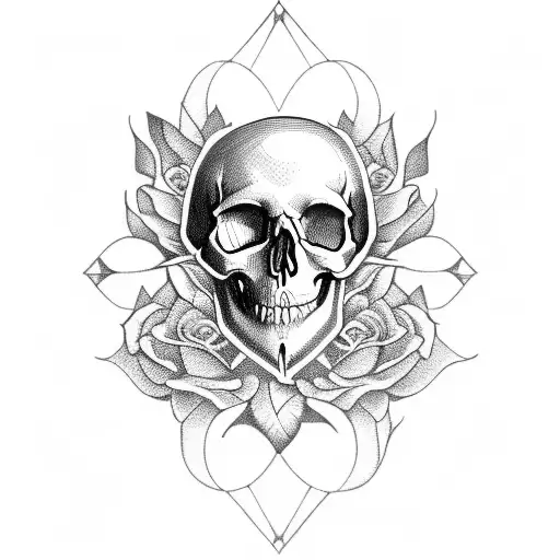 Skull With Peaceful Expression Playing With Flowers Sitting Inside An Hourglass
