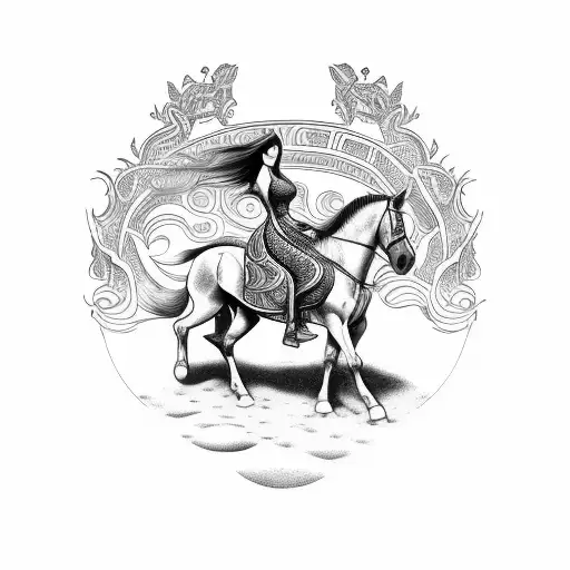 Tattoo With A Bulgarian Woman On A Horse In Front Of The Castle Of Tsar Kaloyan