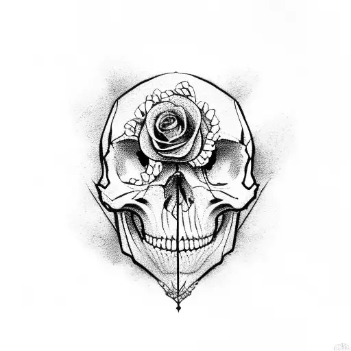 A Skull With Half Of Its Face Composed Of Intricate Rose Petals
