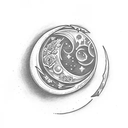 Waning Crescent Moon And Star With Rose