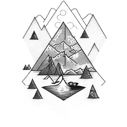 Camping Theme With Lake Inside Of A Diamond Shape