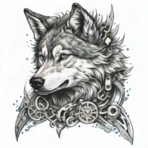 Design A Tattoo Of A Wolf Husky Hybrid With Intricate Mechanical Details