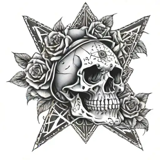 Luffy Roses Skull In Triangle Outline Intertwined