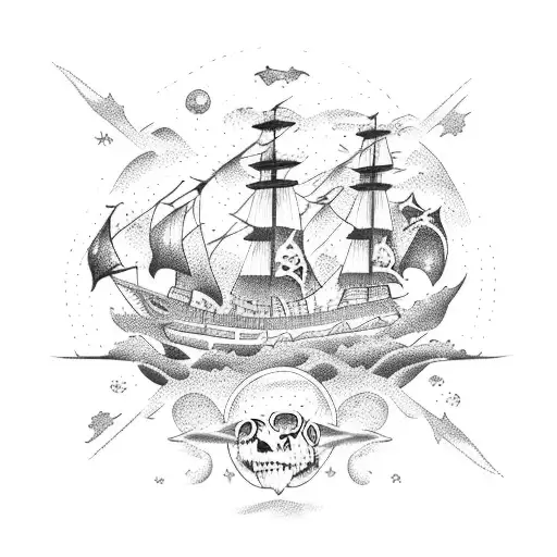 Pirate Ship Navigating Through A Sea Of Stars