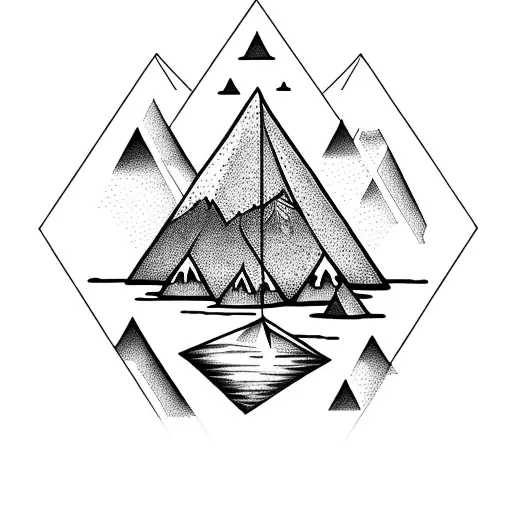 Camping Theme With Lake Inside Of A Diamond Shape