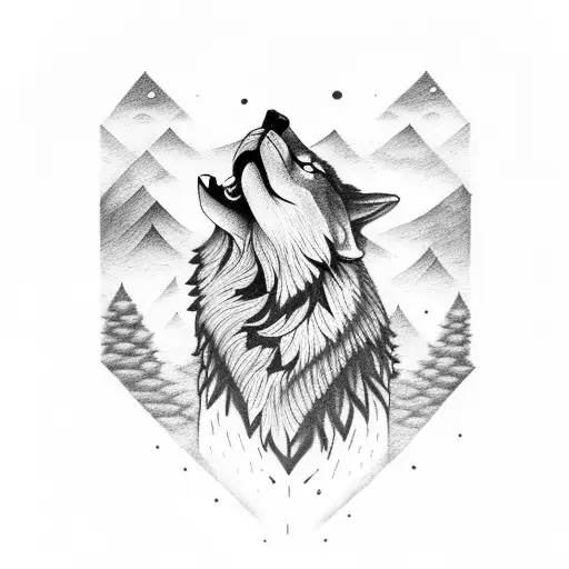 Wolf Roaring And Looking Above And A Man Below Walking At Night