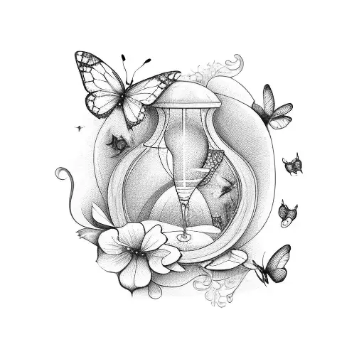 Hourglass With Flowers And Butterflies Inside