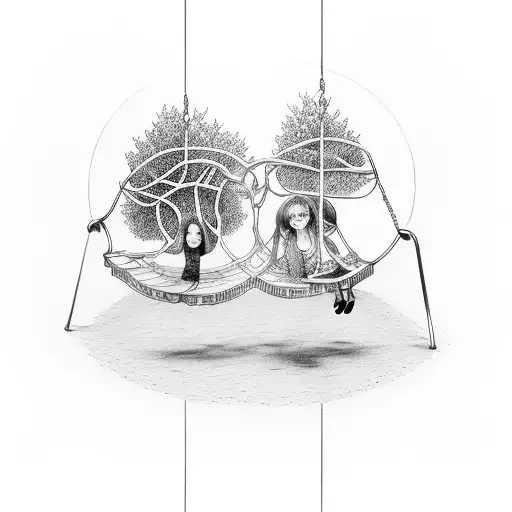 2 Girls On Swing Set Of Tree Of Life