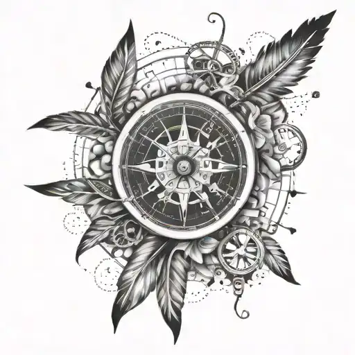 Compasses Clock Feather And Wind Rose