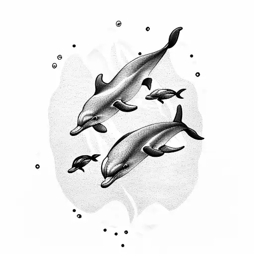 Six Dolphins In Sunset