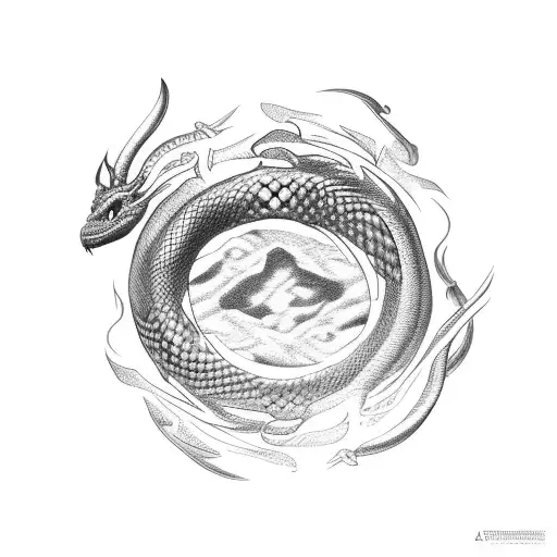 Egyption Gods Melting In Flames With A Ouroboros Snake