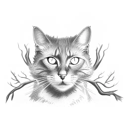 Black Cat Sitting On A Dead Tree